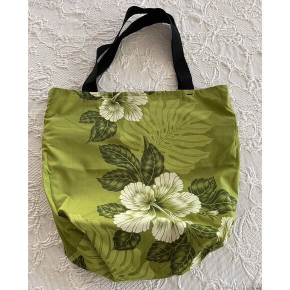 Local Design Hawaii Reversible Tote Flowers Leaves Large Zipper Bag Souvenir USA - Picture 2 of 12